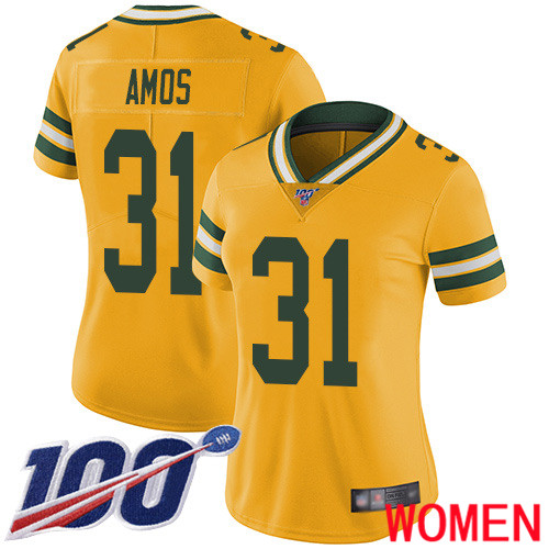 Green Bay Packers Limited Gold Women 31 Amos Adrian Jersey Nike NFL 100th Season Rush Vapor Untouchable